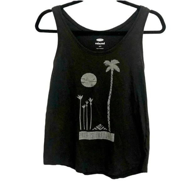 Old Navy Tops - Old Navy Relaxed Fit "This is Paradise" Island Black Relaxed Fit Tank Size Small